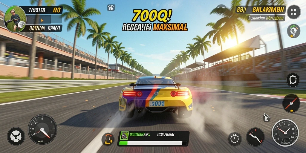 Tampilan gameplay 700Q dengan aksi balapan seru.