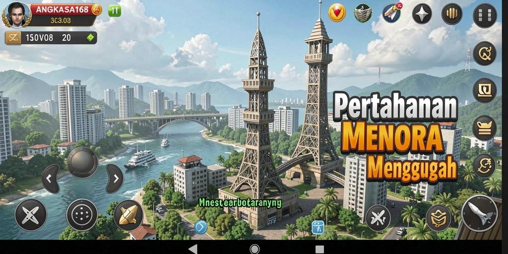 Tampilan gameplay menara pertahanan yang mendebarkan dari ANGKASA168.