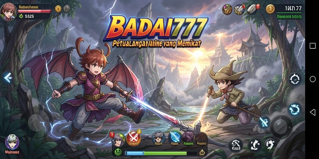 Tampilan gameplay BADAI777 yang menarik dengan aksi karakter Anime.