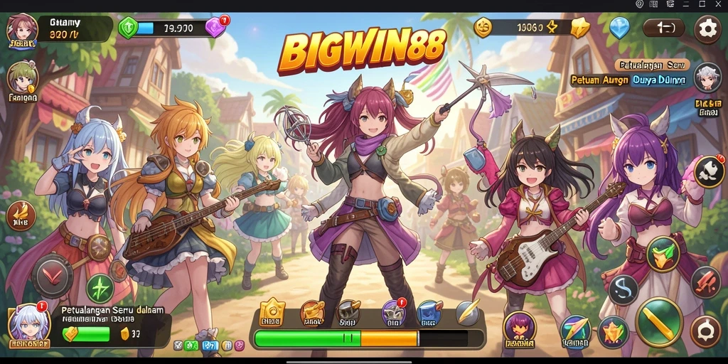 Tampilan gameplay seru dengan karakter anime yang dinamis.