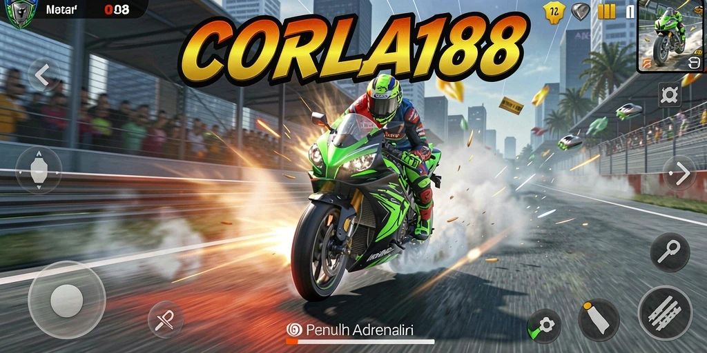 Gameplay mendebarkan dengan motor balap di lintasan yang menantang.