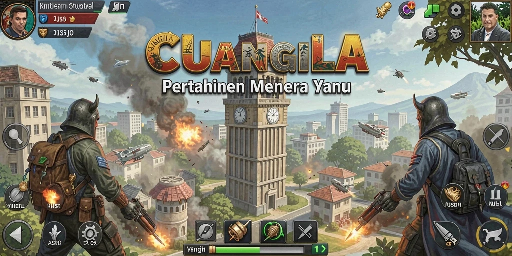Tampilan gameplay CUANGILA yang mendebarkan di medan perang Tower Defense.