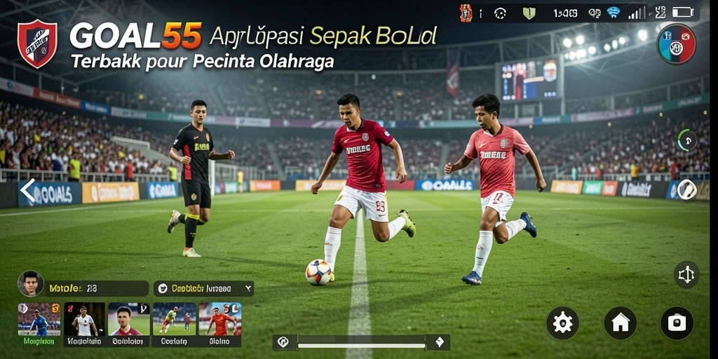 Tampilan gameplay menegangkan dari GOAL55 yang menampilkan aksi sepak bola.