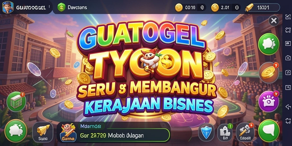 Tampilan gameplay seru GUATOGEL dengan berbagai pilihan bisnis.