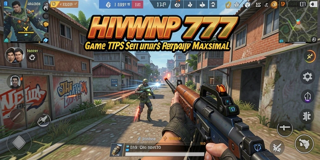 Screenshot utama HIWIN777 menampilkan aksi intens dalam gameplay TPS.