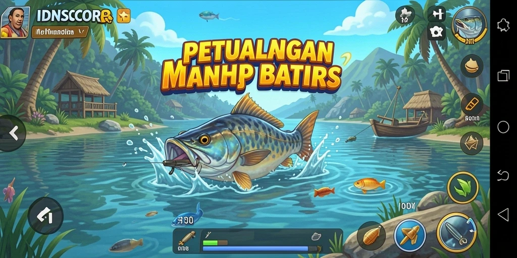 Tampilan gameplay IDNSCORE yang memukau saat memancing.
