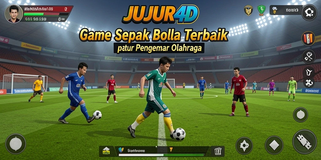 Tampilan gameplay JUJUR4D yang mendebarkan di lapangan sepak bola.