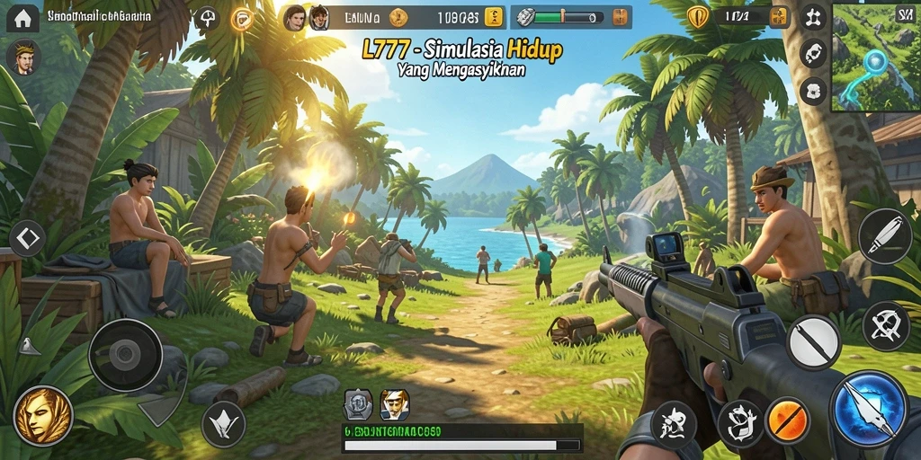 Tangkapan layar gameplay L777 yang menunjukkan interaksi karakter dalam simulasi.