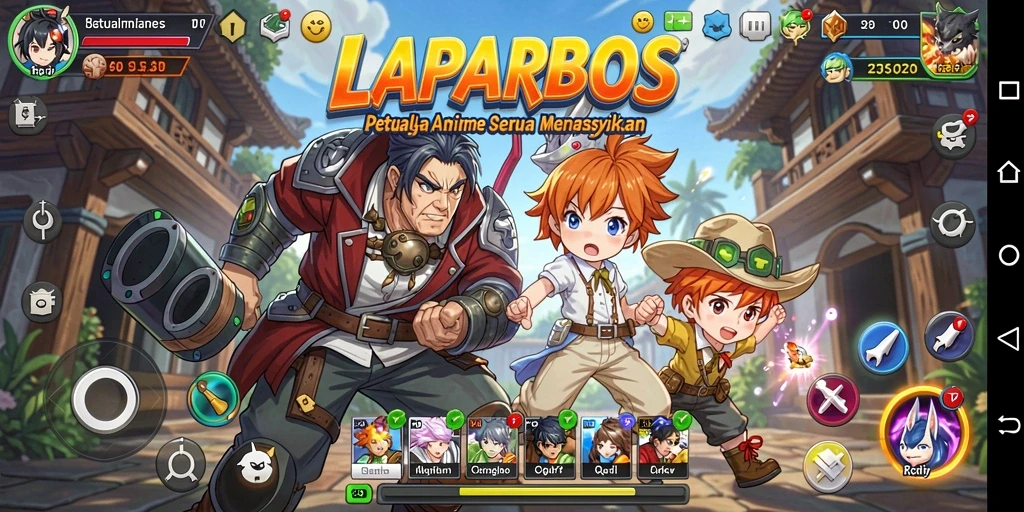 Screenshot gameplay LAPARBOS yang menunjukkan aksi seru karakter anime.