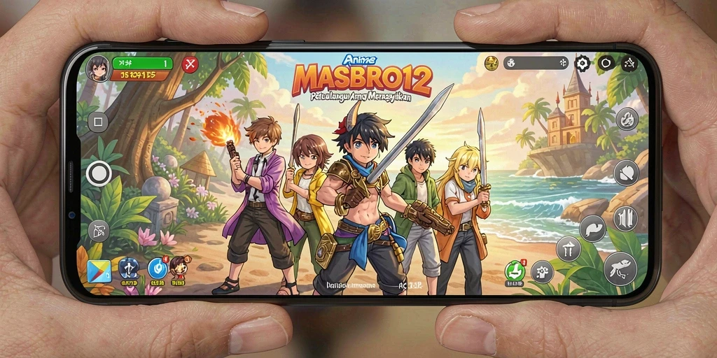 Tangkapan layar dari gameplay MASBRO12 dengan karakter anime yang menarik.