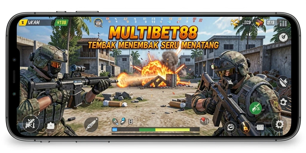 Screenshot gameplay MULTIBET88 menunjukkan aksi tembak menembak yang intens.