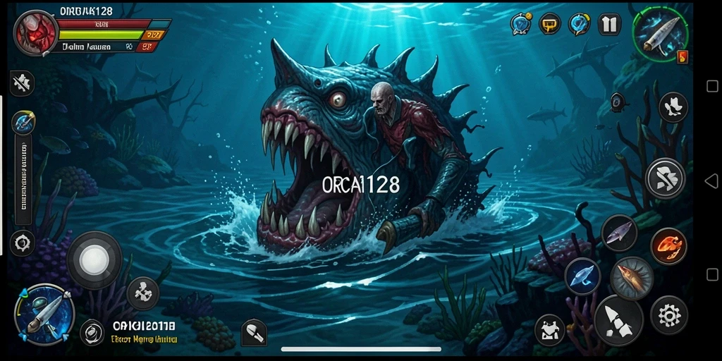 Gameplay ORCA128 menampilkan momen-momen menegangkan di bawah air.
