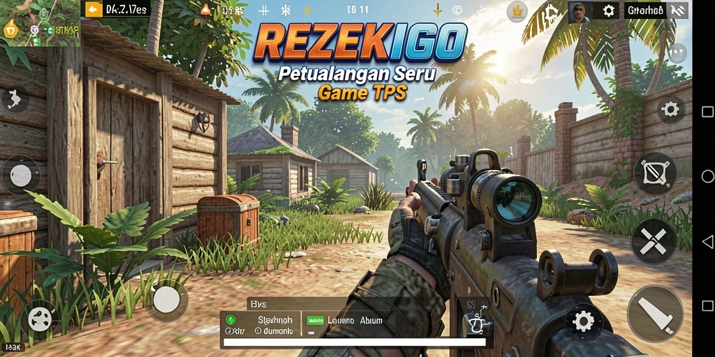Tangkapan layar permainan REZEKIGO menampilkan aksi seru dalam pertempuran TPS.
