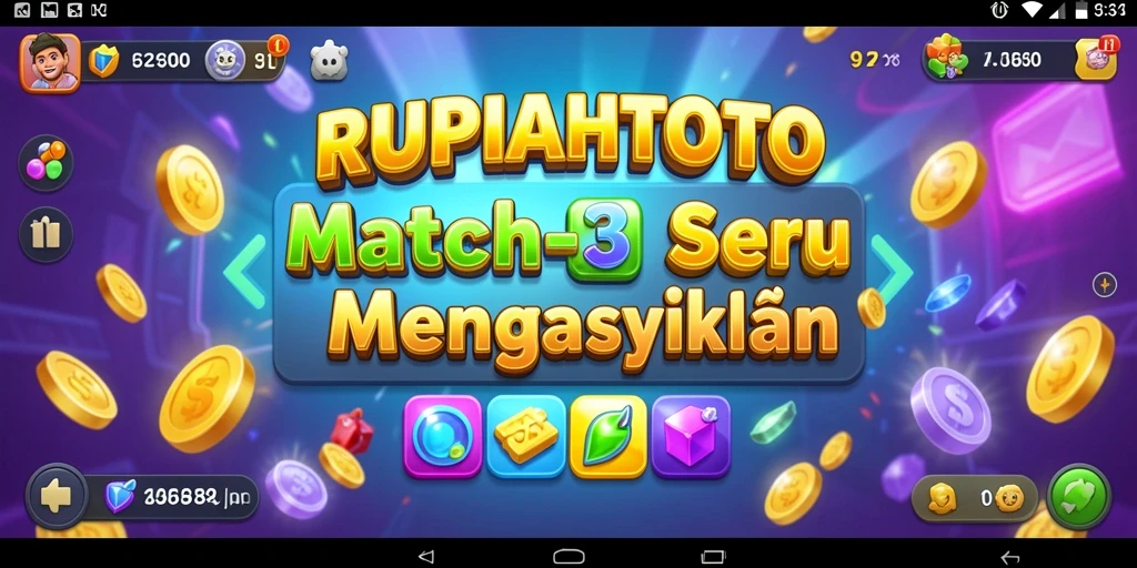 Screenshot gameplay RUPIAHTOTO dengan objek colorful dan efek seru.