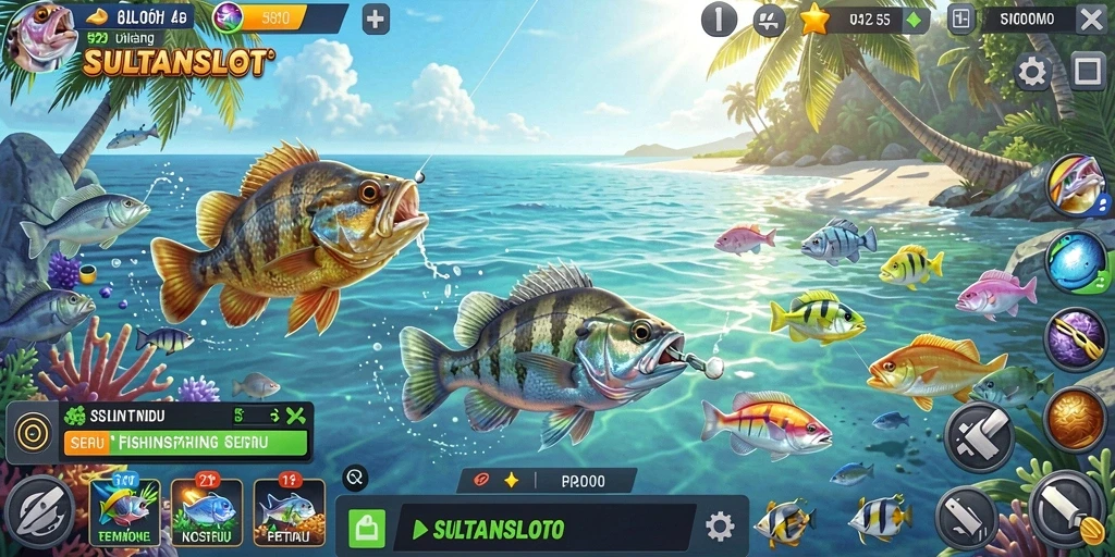 Screenshot gameplay SULTANSLOT menunjukkan aksi memancing yang mendebarkan.